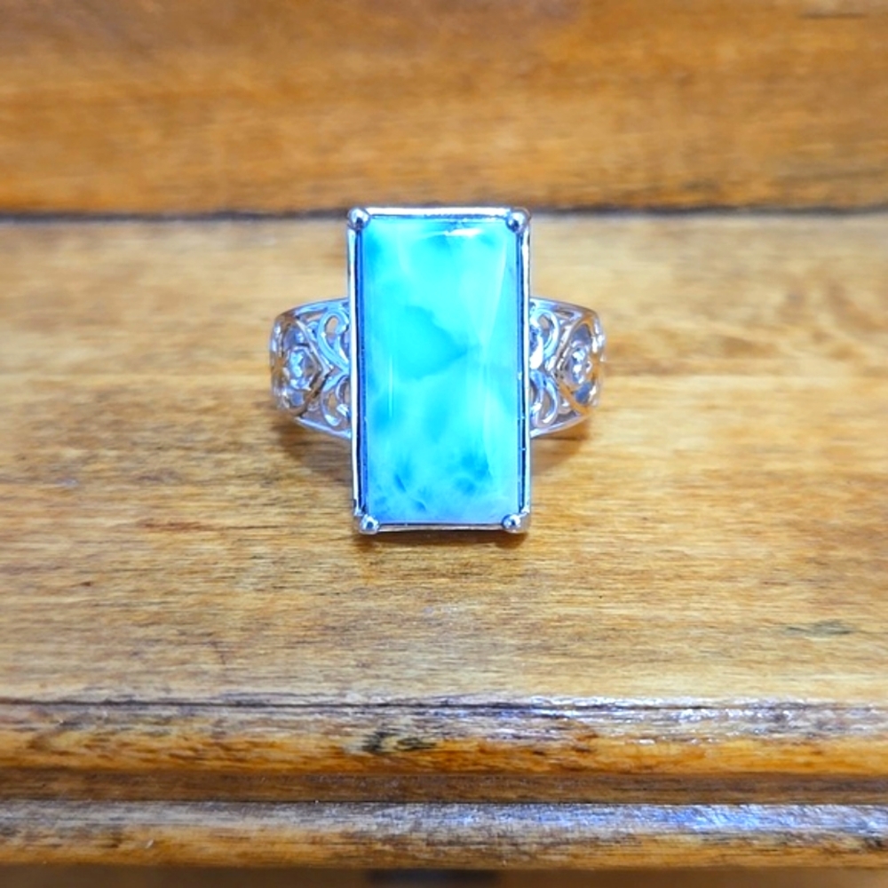 D'Joy Larimar Sterling Silver Ring Two-Tone Open Heart Design